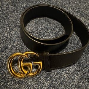 Gucci Black Leather Belt with Gold Buckle